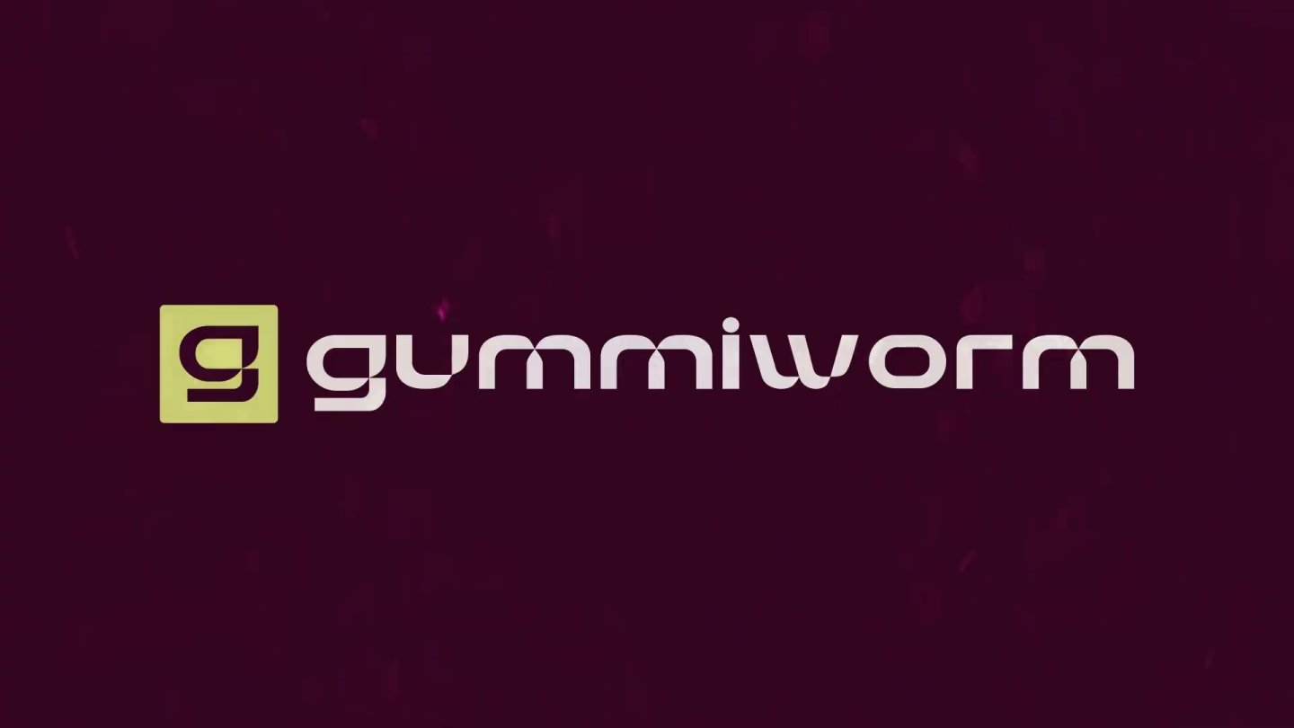Title slide: Gummiworm wordmark on a deep purple background.