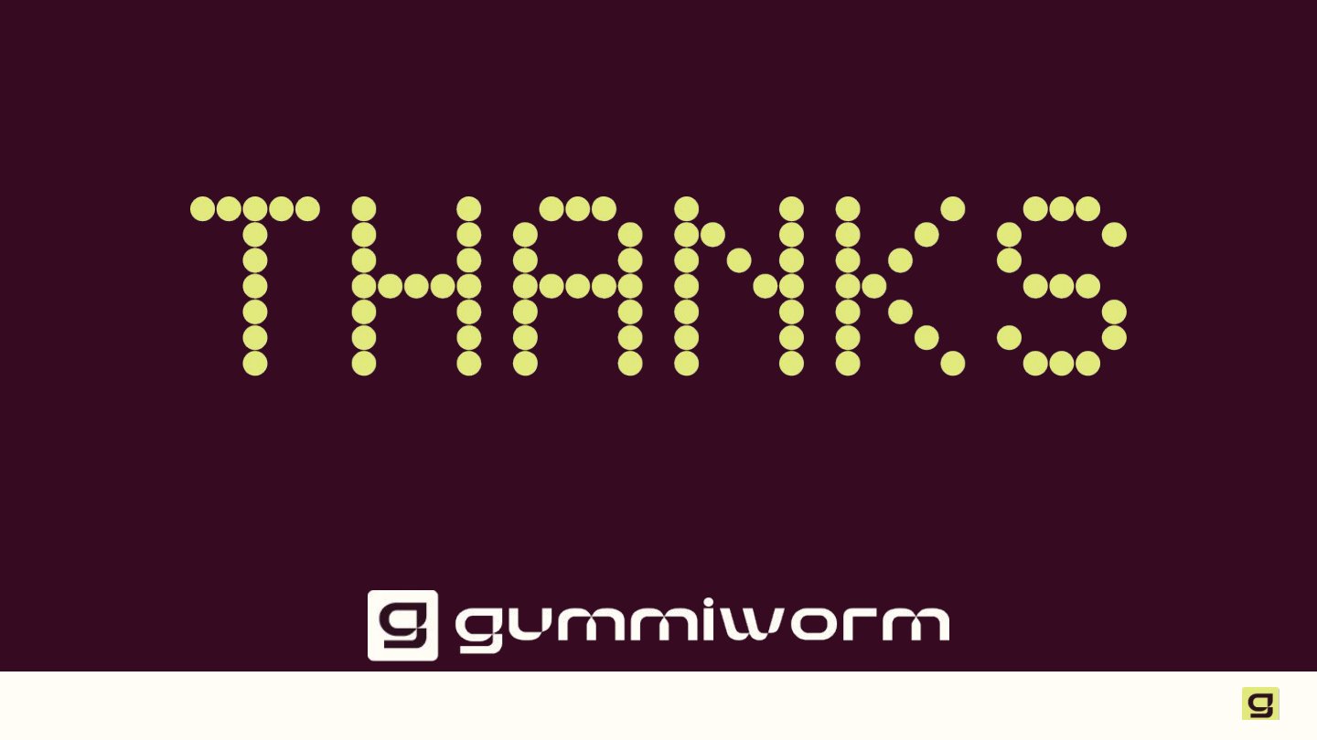 Closing slide: THANKS rendered as a grid of yellow dots on a purple background.